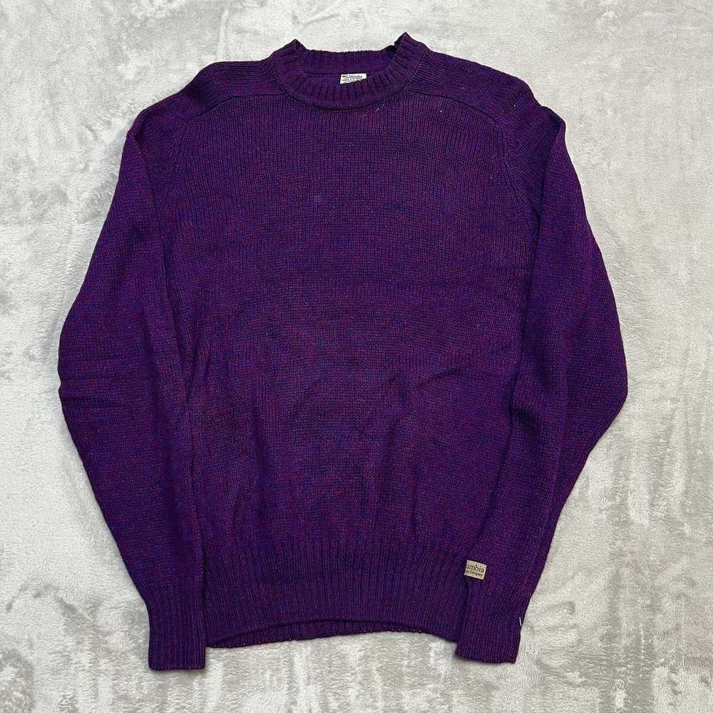Columbia Mens Large Purple Marled Wool Blend Crewneck Sweater Knit Pullover